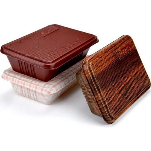 Grano de madera creativa diseño desechable contenedor de alimentos Snack embalaje cajas microondas PP Bento Box 300 piezas