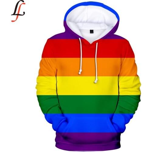 2019 Fashion Hot Sale Rainbow Stripes Printed Sweatshirt Hoodies Men Women Streetwear LGBT Hoodie Autumn Long Sleeve Tracksuit