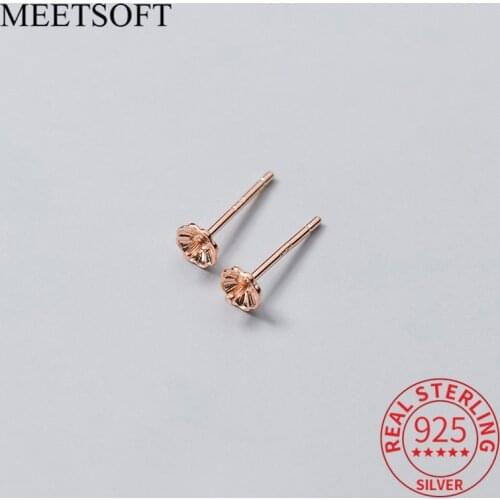MEETSOFT 2pair/lot Silver Romantic Prevent Allergy Stud Earrings Women Trendy flower Semi finished products Jewelry Accessories