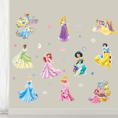 Cartoon Disney Snow White Rapunzel Cinderella Princess Wall Stickers For Girls Room Home Decor Living Room Mural Art Wall Decals