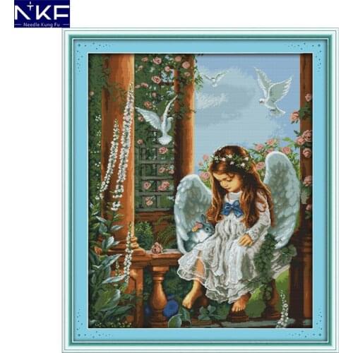 NKF Love Angel Patterns Religions Cross Stitch Counted Cross Stitch Kits for Embroidery Cross Crafts Hobby Cross Stitch Sets