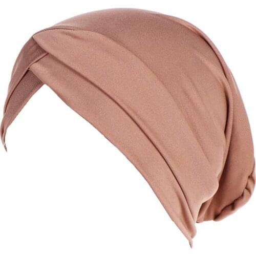 New Stretch Fabric Forehead Cross Cap Milk Silk Elastic Turban Women Solid Color Headwrap