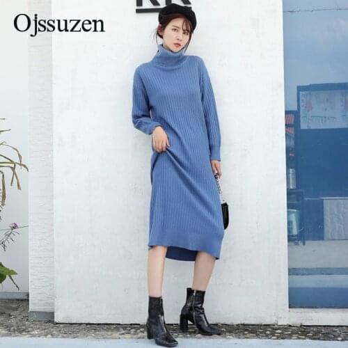 Dress Sweater Winter Female Clothing Long Pullover Black Turtleneck Dress Women Knitted Sweaters Warm Oversize Ladies Blue Loose