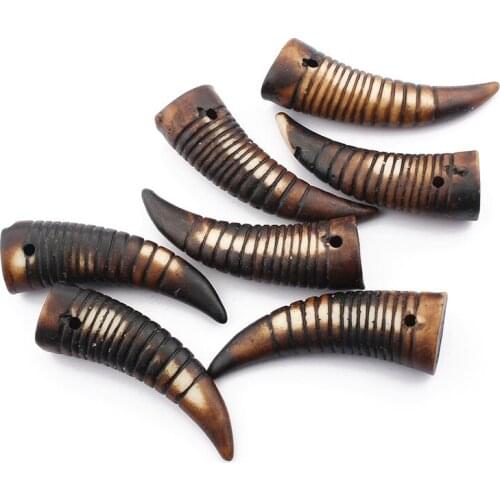 5pcs Resin Bull Ox Horn Tooth Imitation Bone Pendant For Necklace Jewelry Findings Making Gifts