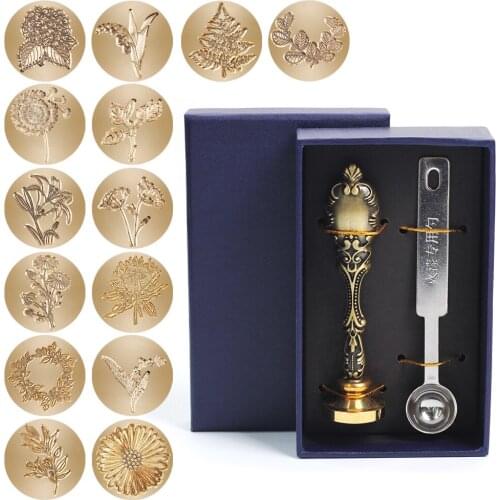 Retro Sealing Wax Set Plant Seal Flower Seal Wax set Retro Metal Scrapbooking Stamps Invitation Wedding Decor Craft Kits
