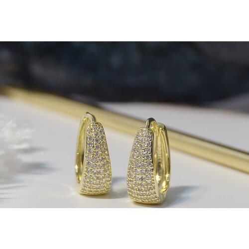 Luxury Cubic Zircon CZ Simple Geometric Stud Earrings for Women Japanese&Korea New Style 14K Gold Plated Earrings