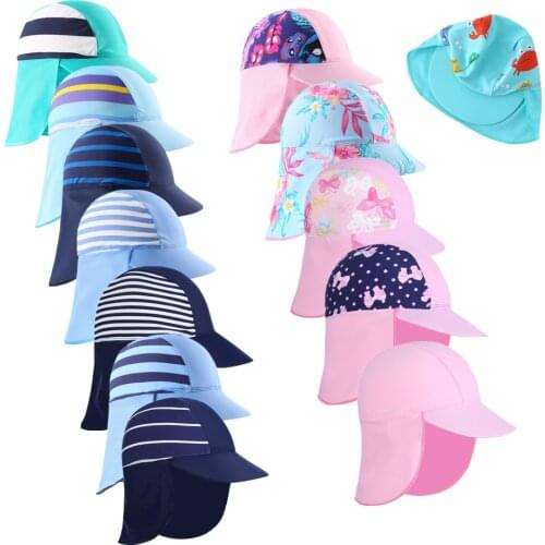 Summer Baby Sun Hat Boy Swimming Flap Cap Outdoor Neck Ear Cover Anti UV Protection Beach Caps