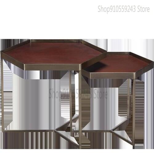 Nordic Simple Movable Small Apartment Living Room Wrought Iron Coffee Table Sofa Side Table Bedside Six-sided Tray Table