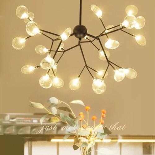 Nordic Creative Tree branch Glass leaves Pendant lights Restaurant Bedroom Clothing store Firefly Decoration Lighting fixtures
