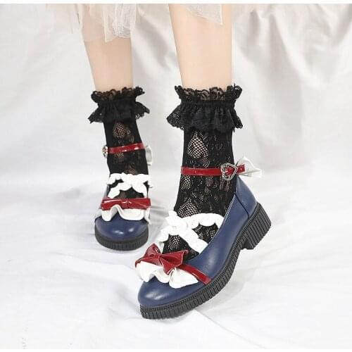 Lolita Shoes for Women Japanese Korean Anime Cosplay Gothic Tea Party Bow Soft Girls Bandage Lace Ruffle Kawaii Retro Mary Jane