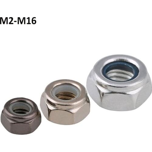 Carbon Steel Nylon Self-locking Hex Nuts Locknut Slip Lock Nut M3 M4 M5 M6 M8 M10 M12 M16