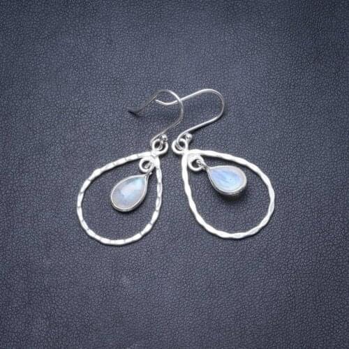 Natural Rainbow Moonstone Handmade Unique 925 Sterling Silver Earrings 1.5" Y3625