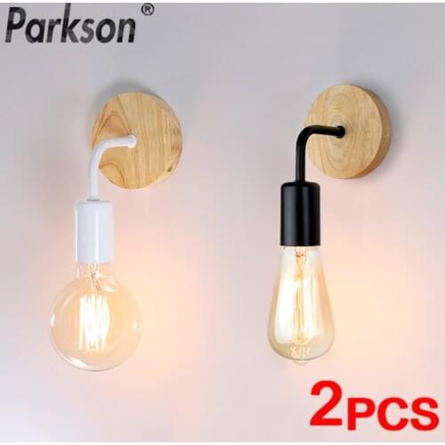 2Pcs/lot Vintage Wood Wall Lamp E27 Light Bulb Retro Industrial Wall Light Fixture For Home Loft Living Room Bedside Lamp Sconce