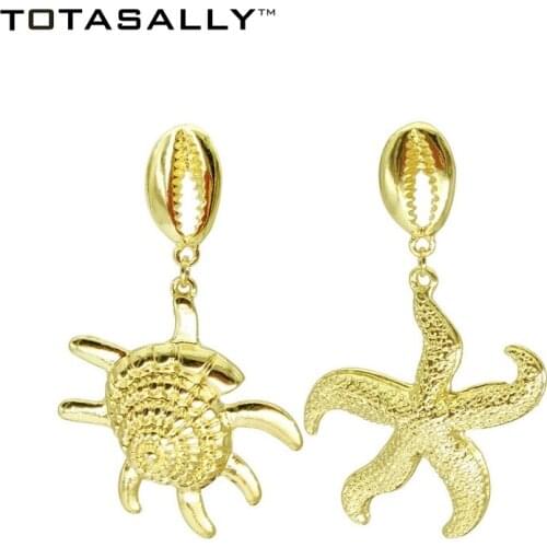 TOTASALLY Summer Feeling designed golden alloy shell conch starfish mismatched dangle Earrings party ocean drop Earrings Jewelry
