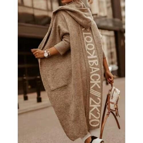 Lugentolo Knitted Cardigan Women Hooded Letters Loose Sweaters Full Sleeves Fall Fashion New Streetwear for Women