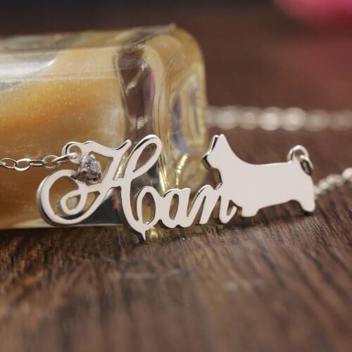 Customized Name with Pet Necklace Dog Pendant Crystal Name Jewelry Silver Necklace Women Girl Christmas Gift