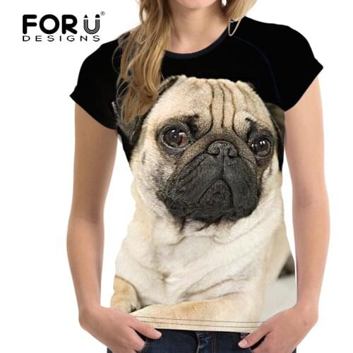 FORUDESIGNS Pug Dog Women Brand Summer T shirt Animal Pattern Female T-shirts Casual Tees Tops O Neck Short Sleeved Crop Top Tee