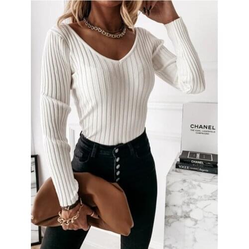 Fashion Fall Long Sleeve Shirt Blouse Women Office Elegant V Neck Slim Rib Pullover Tops Winter Casual Women Ruffle Shirts Blusa