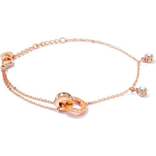 Fashion cute Two round buckle with CZ Bangle Bracelets For Women rose gold color Charm summer Party Jewelry Gift Top Quality