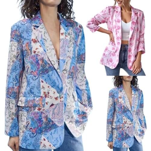 Blazer Suit Turn-down Collar Colorful Floral Printed Cardigan Long Sleeve Female Blazer for Winter