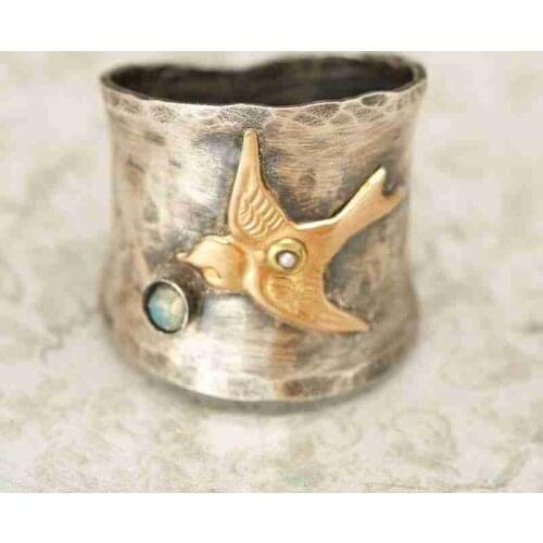 Female Bird Classic Engagement Ring Female Wedding Jewelry Giftvintage Gemstone Two-Tone Luxury Ring