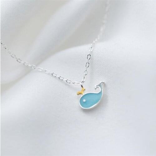 New Fashion Temperament Popular Sweet Animal 925 Sterling Silver Jewelry Blue Cat Little Whale Dolphin Fish Women Necklaces H369