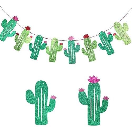 2 Sets Cactus Banners Garland Party Supplies Decorations for Pennant Tropical Birthday Festival Luau Hawaii Beach Party