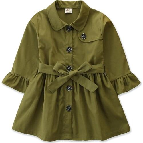 2020 Autumn Toddler Kids Baby Girl Long Sleeve Solid Color Long Trench Outwear Children Clothes 2-7Y