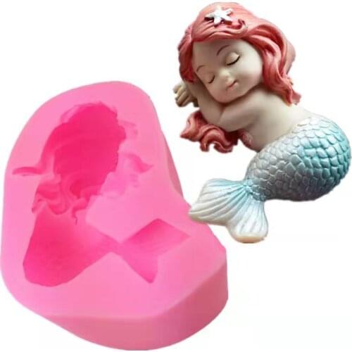 3D Pearl Sleeping Mermaid Silicone Mold Candle Resin Plaster Crafts Home Decor Fondant Chocolate Cake Decoration Baking Tools