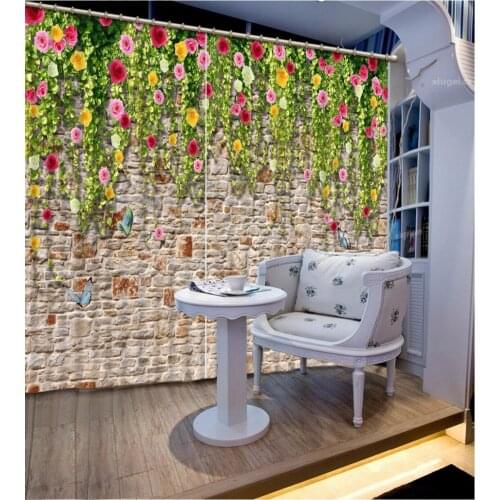 Euporean 3D Curtains Wall flowers Window Curtain 3D Curtains For Living room Kitchen Window Curtains