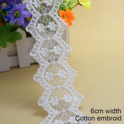 6cm white lace cotton embroidery lace french lace ribbon fabric guipure diy trims warp knitting sewing Accessories#3684