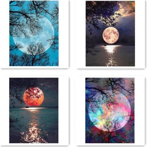 New 5D DIY Diamond Painting Moon Lake Tree Embroidery Rhinestone Cross Stitch Gift Home Office Decor Kids Adult Factory Direct