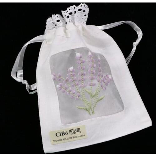 B011 : 12 pieces White ramie/cotton embroidery Lavender gift bags Lace edge Storage bags 5x7 inches sachet bags, travel pouch