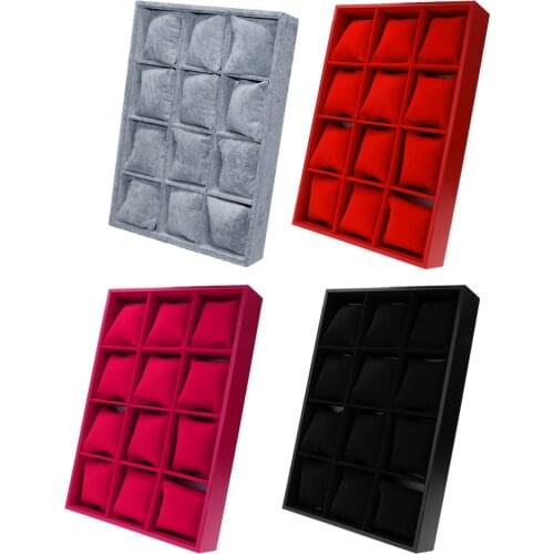 12 Grid Velvet Watch Bacelet Jewelry Display Storage Box Case-Pillows Watch Storage Box