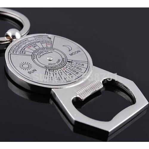 FREE SHIPPING BY FEDEX 100pcs/lot 2014 Wholesale Zinc Alloy Bottle Opener keychain with Perpetual Calendar Keyring for Promotion