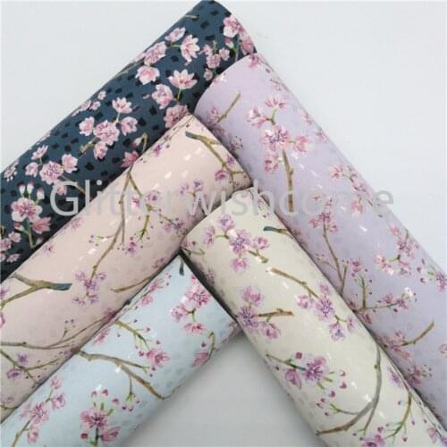 Glitterwishcome 21X29CM A4 Size Flowers Printed Faux Leather Fabric Sheets, Iridescent Synthetic Leather Fabric for Bows, GM463B