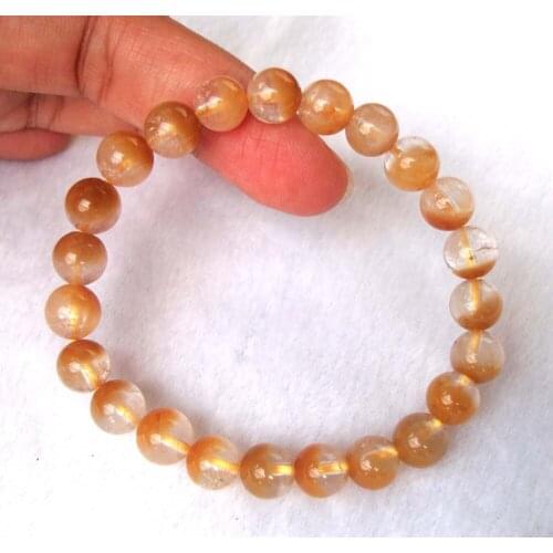 Free Shipping Natural Yellow Rabbit Hair Rutilated Quartz 8mm Round Beads Bracelet Women Jewelry Accessories Weddings Gift