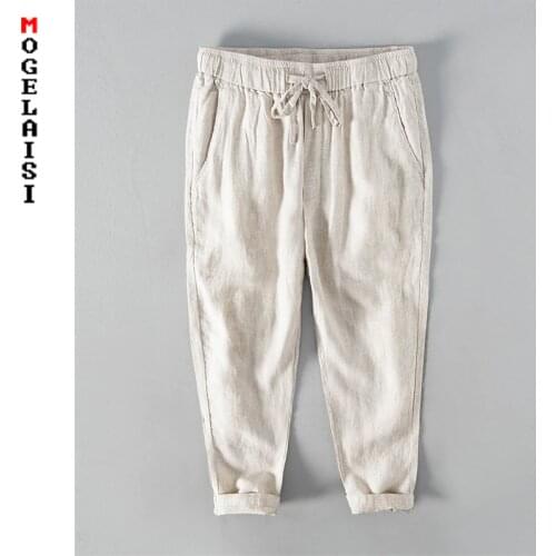 New Summer Casual pants men cotton solid soft Double pocket white trousers Asian size pants 8210