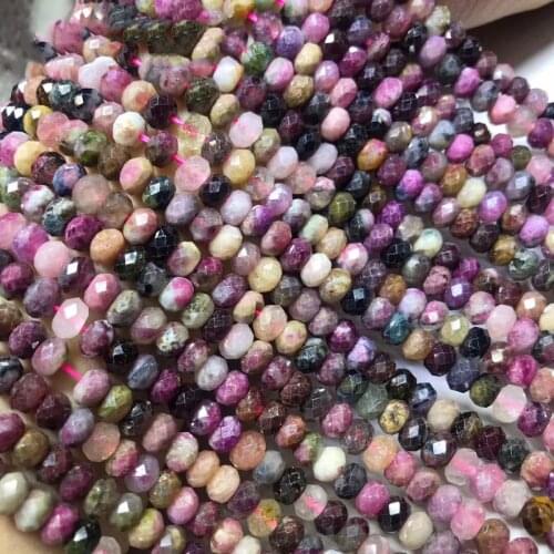 ICNWAY Natural Candy Tourmaline Faceted Roundel Gemstone Beads 4x6mm for Silver 925 Jewelry Making DIY Necklace 15inch