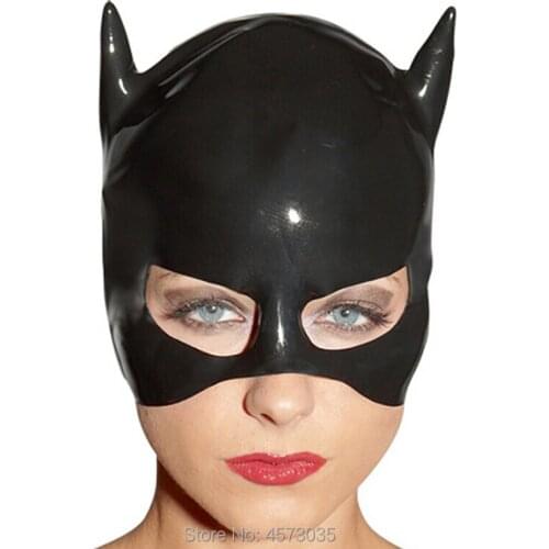 Hot exotic Sexy unisex Women men handmade black Latex half Open face hood Costume cekc zentai Latex 3D Hoods hat customize size