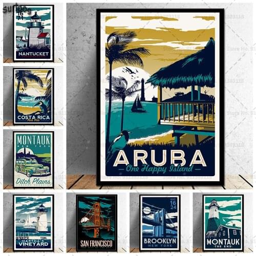 Art Poster Brooklyn Newport Havaii Hot City Vintage Travel Cities Landscape Pictures Prints Canvas Painting for Room Home Decor