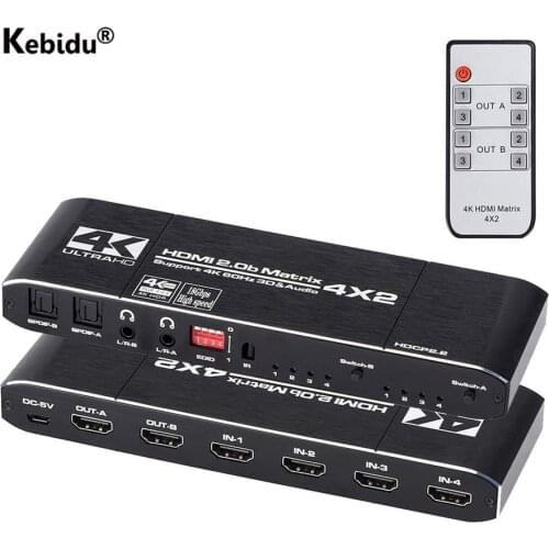 4x2 Switch Splitter 4K60Hz HDMI-compatible Matrix Support HDCP 2.2 IR Remote Control Switch 4x2 Spdif 4K HDMI 4x2 Matrix Switch