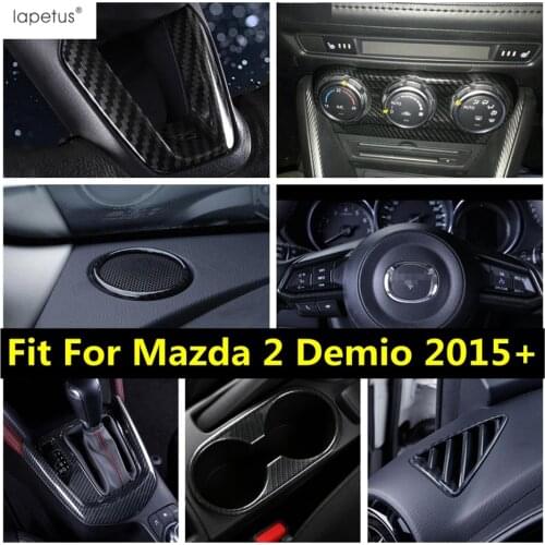 Lapetus Carbon Fiber Interior Refit Kit For Mazda 2 Demio 2015 - 2019 AC Air Conditioning Panel / Water Cup Holder Cover Trim