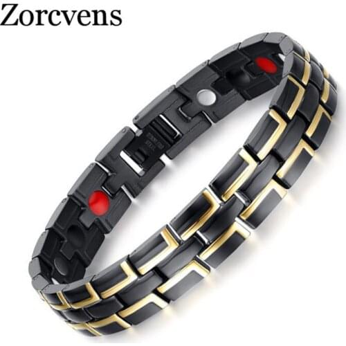 Modyle Drop-Shipping Mens Bio Energy Magnetic Theraphy Bracelet Stainless Steel Chain Link Adjustable Length