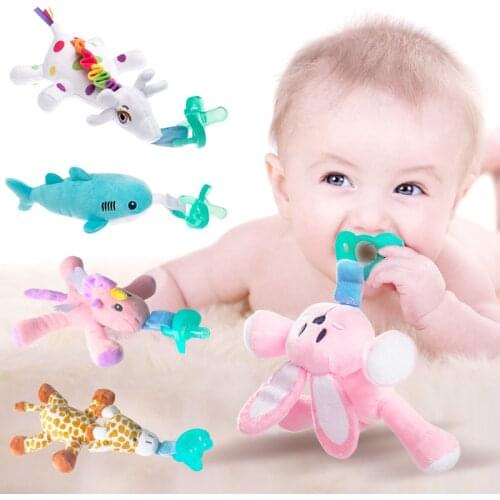 Doll + Pacifier Set)Baby Toys Pacifier Clips Velcro Pacifier Detachable Animal Plush Toy Boys Girls Cartoon Feeding Accessories