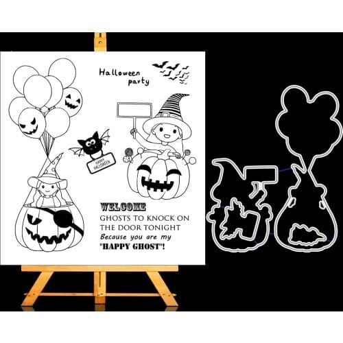 Pumpkin Witch Metal Cutting Dies and Clear Stamp Set for DIY Scrapbooking Photo Album Decoretive Embossing Stencial