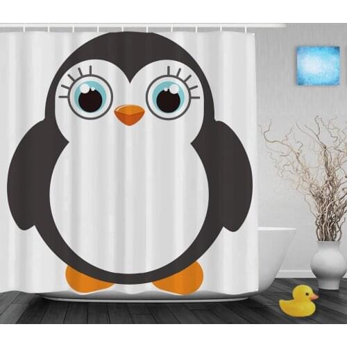 Cute Fat Penguin Decor Bathroom Shower Curtain Cartoon Animals Shower Curtains Waterproof Mildew Polyester Fabric With Hooks