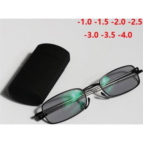 Mini Folding Sun Photochromic Finished Myopia Eyeglasses Men Women Square Chameleon Nearsighted Glasses -1.0 -1.5 -2.0 To -4.0