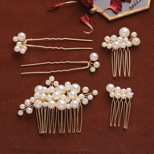 Fashion U-shaped Pin Metal Barrette Clip Hairpins haircomb sets Simulated Pearl Bridal Tiara Hair Accessories Wedding Hairstyle