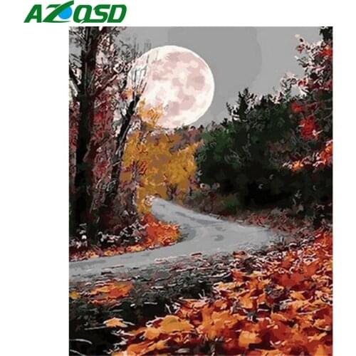 AZQSD Moon Diy Painting By Numbers For Adults Landscape Oil Painting On Canvas Handmade Forest 50x65cm Framed Home Decor